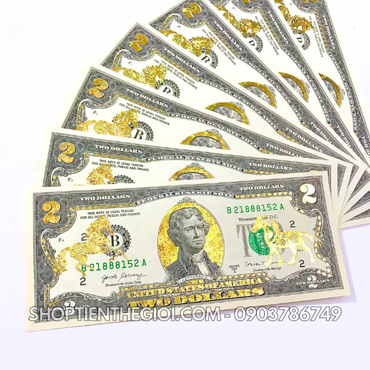 Tiền 2 USD in hình Con Ngựa 3D nhũ vàng - SP005557